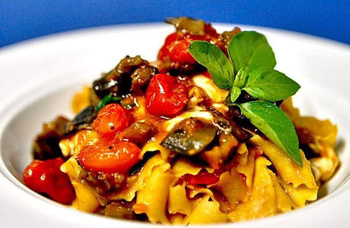 Papparedelle with eggplant sauce.