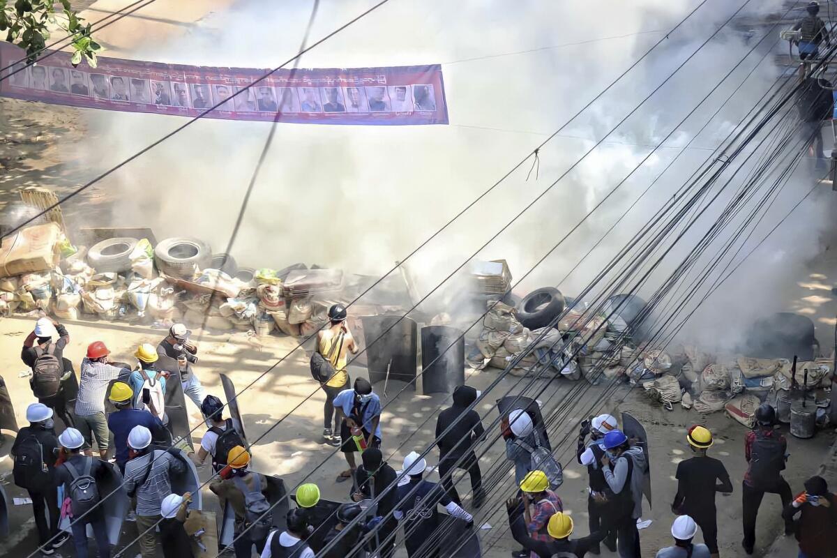 Protesters in Myanmar. 