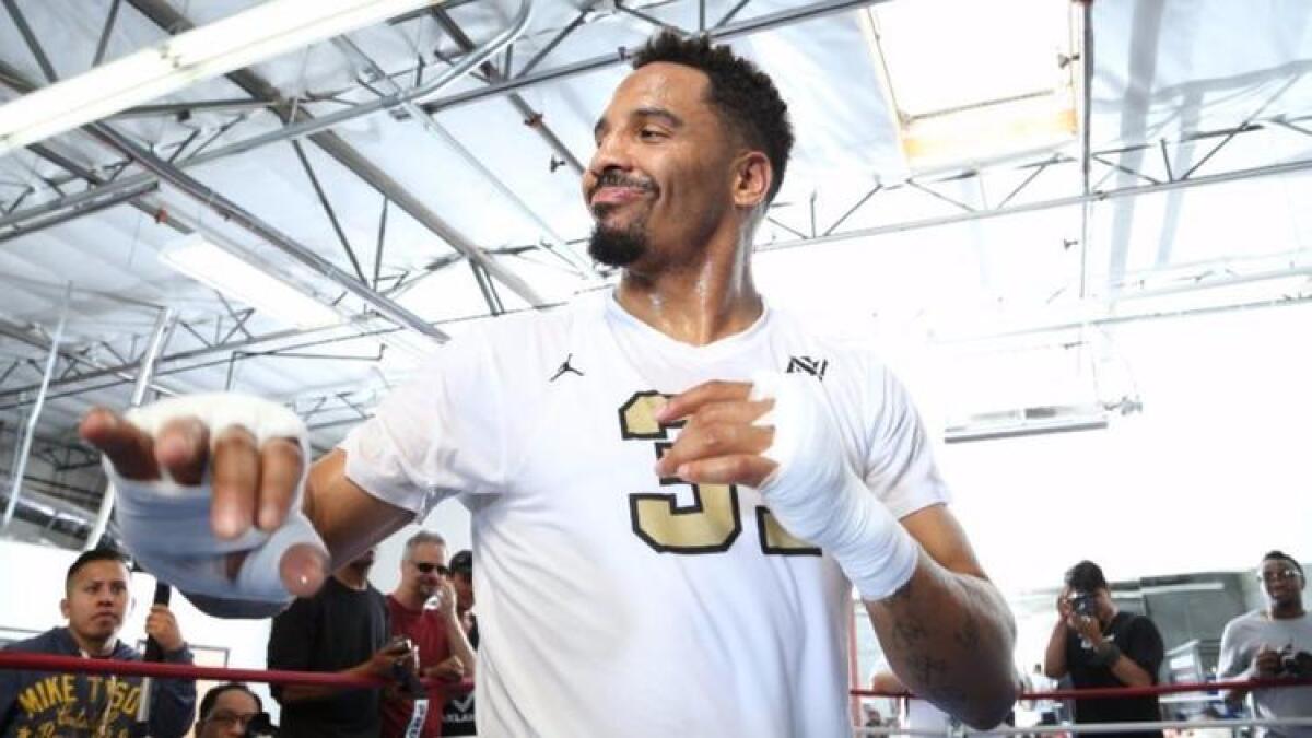 Andre Ward dances during an open media workout on June 2 in Hayward, Calif.