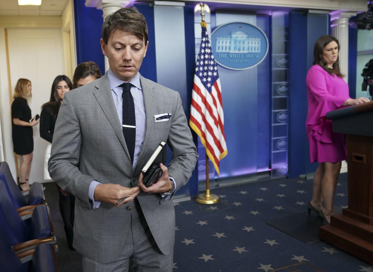 White House deputy press secretary Hogan Gidley, on Oct. 30, 2017, in the White House press briefing room.