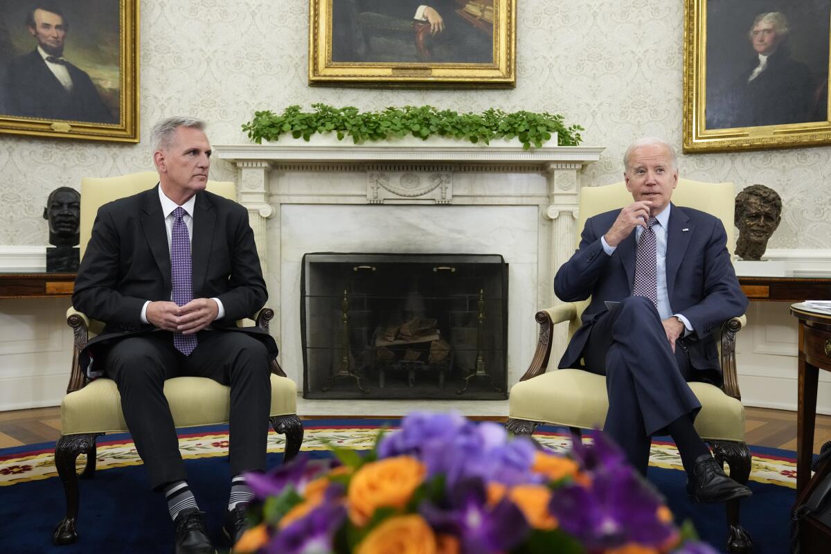 President Biden meets with House Speaker Kevin McCarthy on May 22.