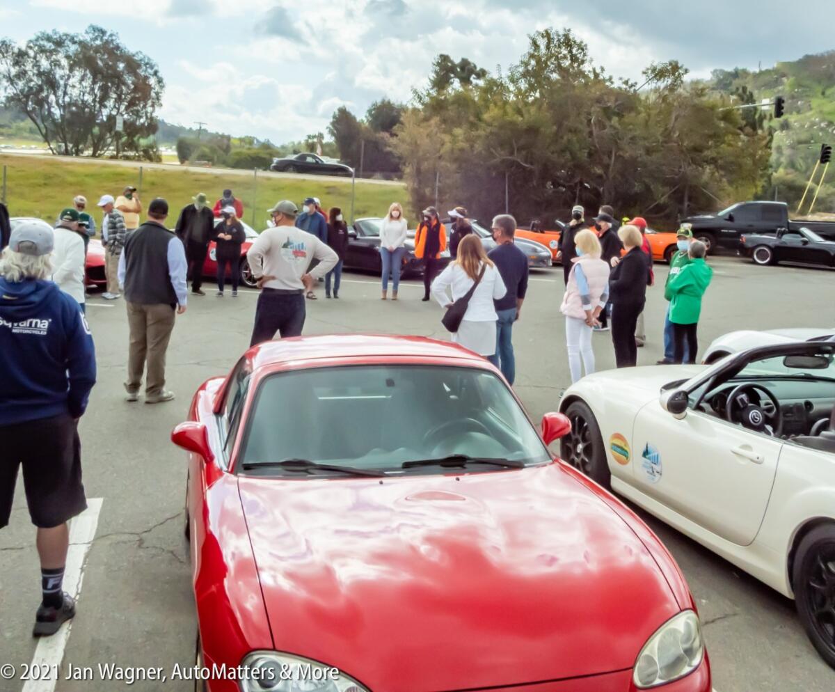 San Diego Miata Club members at drivers meeting