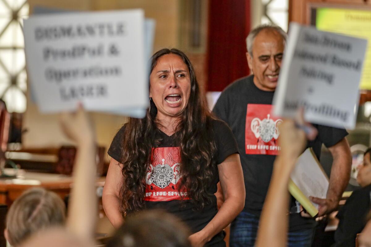 Jamie Garcia, left, and Hamid Khan of the Stop LAPD Spying Coalition