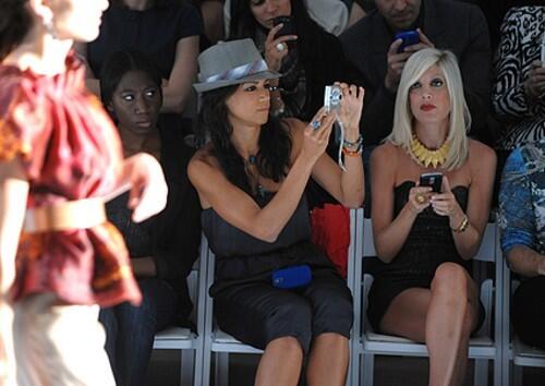 Former model Veronica Webb, left, and actress Tori Spelling at Christian Siriano.