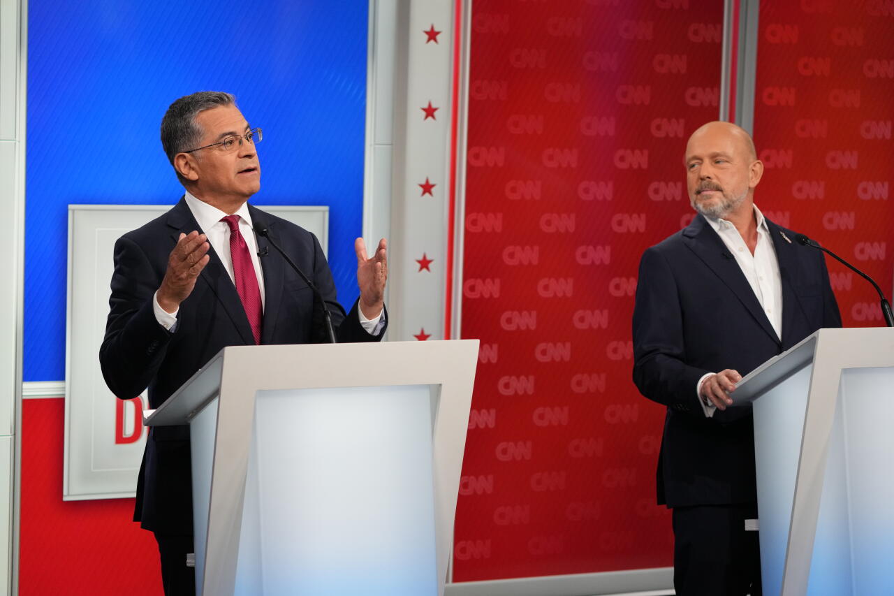 California gubernatorial candidates Xavier Becerra and Steve Hilton, during CNN’s Gubernatorial Debate