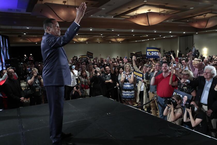 Costa Mesa, CA, Tuesday, September 14, 2021 - Governor recall candidate Larry Elder rallies supporters at the Orange County Hilton. (Robert Gauthier/Los Angeles Times)