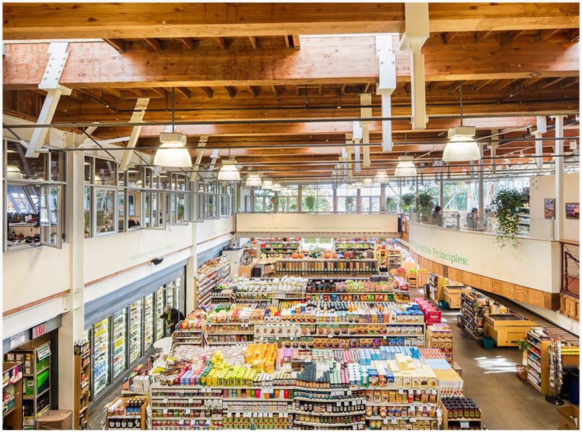 The market hall is the main shopping floor of Ocean Beach People’s Organic Food Market.