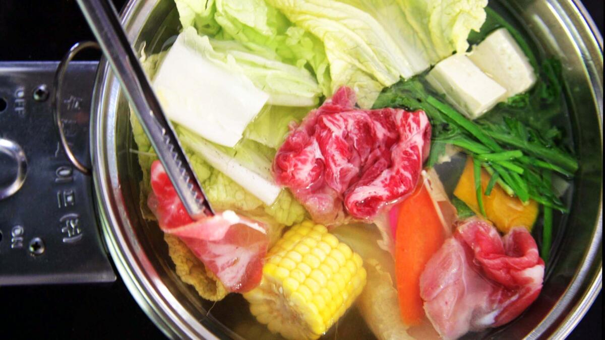 A shabu shabu pot from Shabu Me in Koreatown.