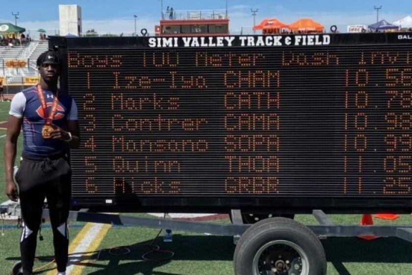 Junior Patrick Ize-Iyamu of Chaminade ran the state's fastest 100 meters this season and a personal best of 10.56 at the Simi Valley Invitational.