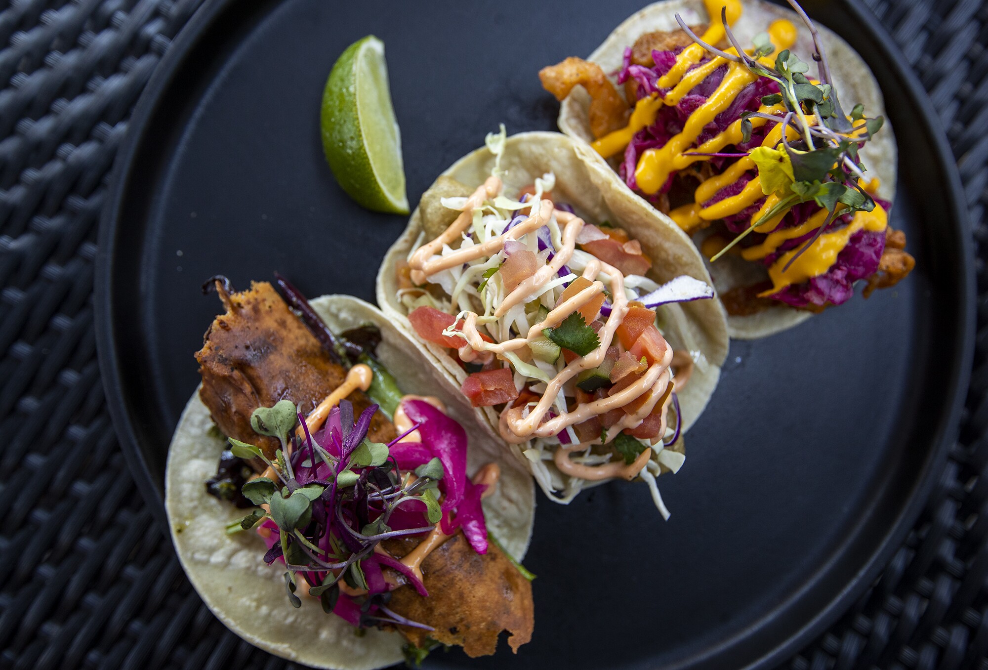 The parm pastor, the mushroom taco and the fried coconut taco from Gracias Madre.