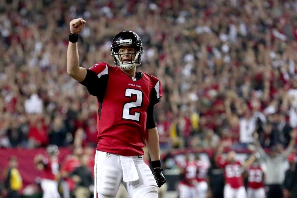 Falcons quarterback Matt Ryan after a touchdown in the fourth quarter of the NFC Championship against the Green Bay Packers on Jan. 22.