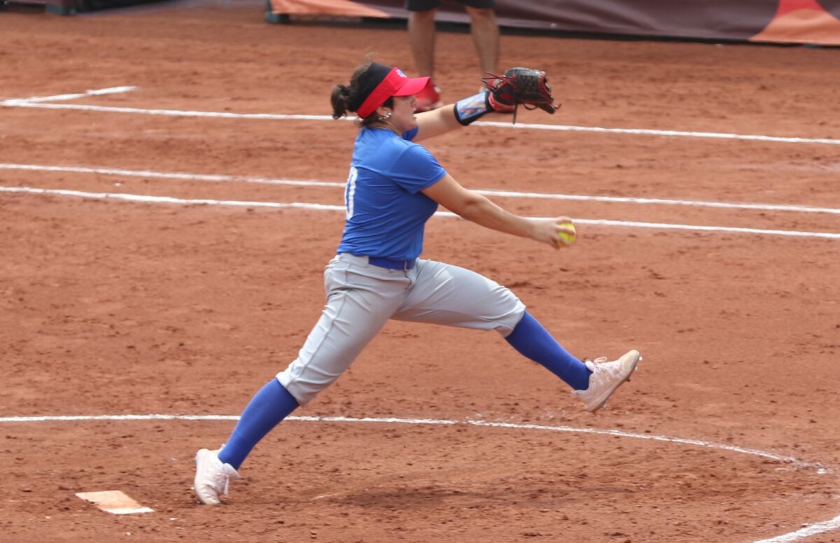 Keira Bucher is seen here pitching for the 18U Puerto Rican National Team.