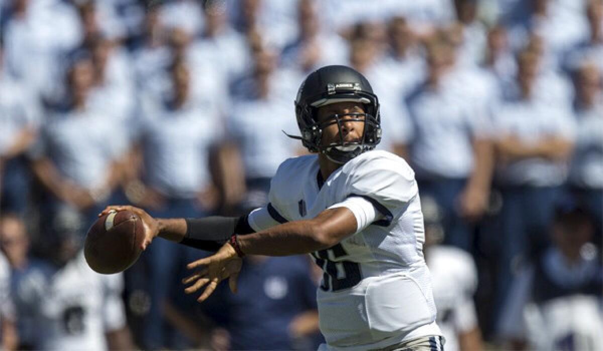 Utah State quarterback Chuckie Keeton has throw for 923 yards and 12 touchdowns with only one interception this season before facing USC on Saturday.
