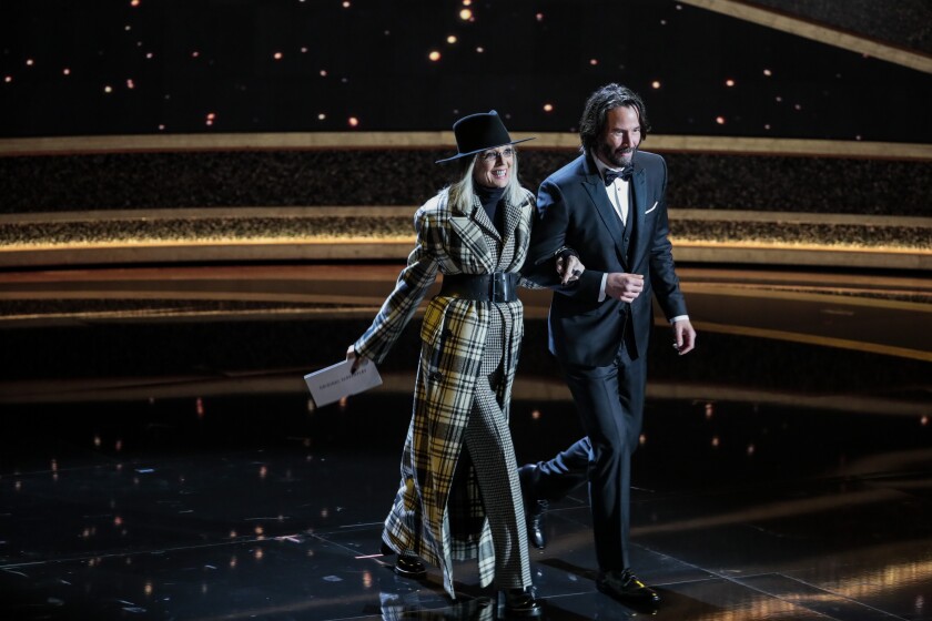 Presenters Diane Keaton, left, and Keanu Reeves 