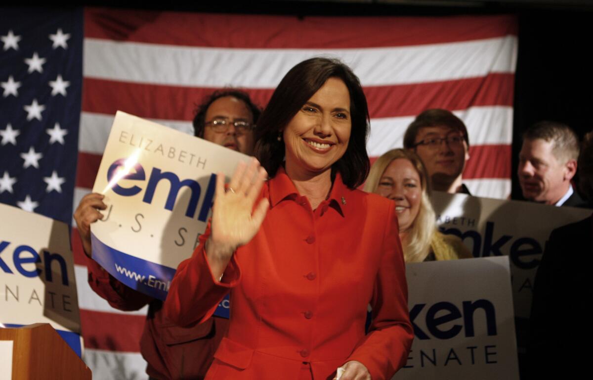 Republican Elizabeth Emken, thanking supporters after losing her bid to defeat Sen. Dianne Feinstein last year, announced Wednesday that she plans to run for the House seat held by Rep Ami Bera (D-Elk Grove).
