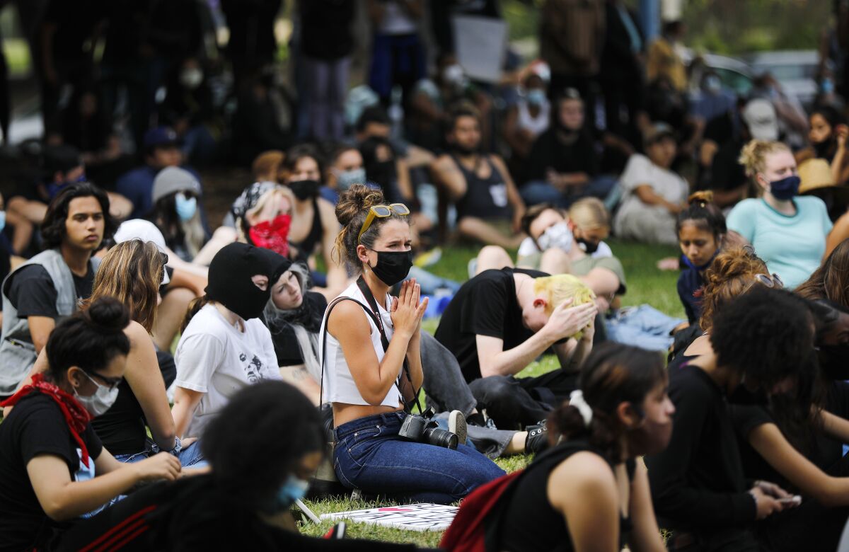 Youth protesters peacefully gather in Balboa Park on June 1, 2020. 