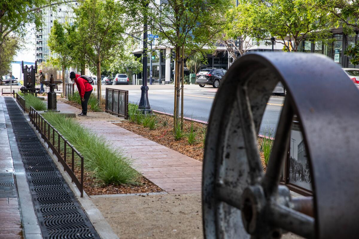 The first portion of the 14th Street Greenway in East Village features industrial machines.
