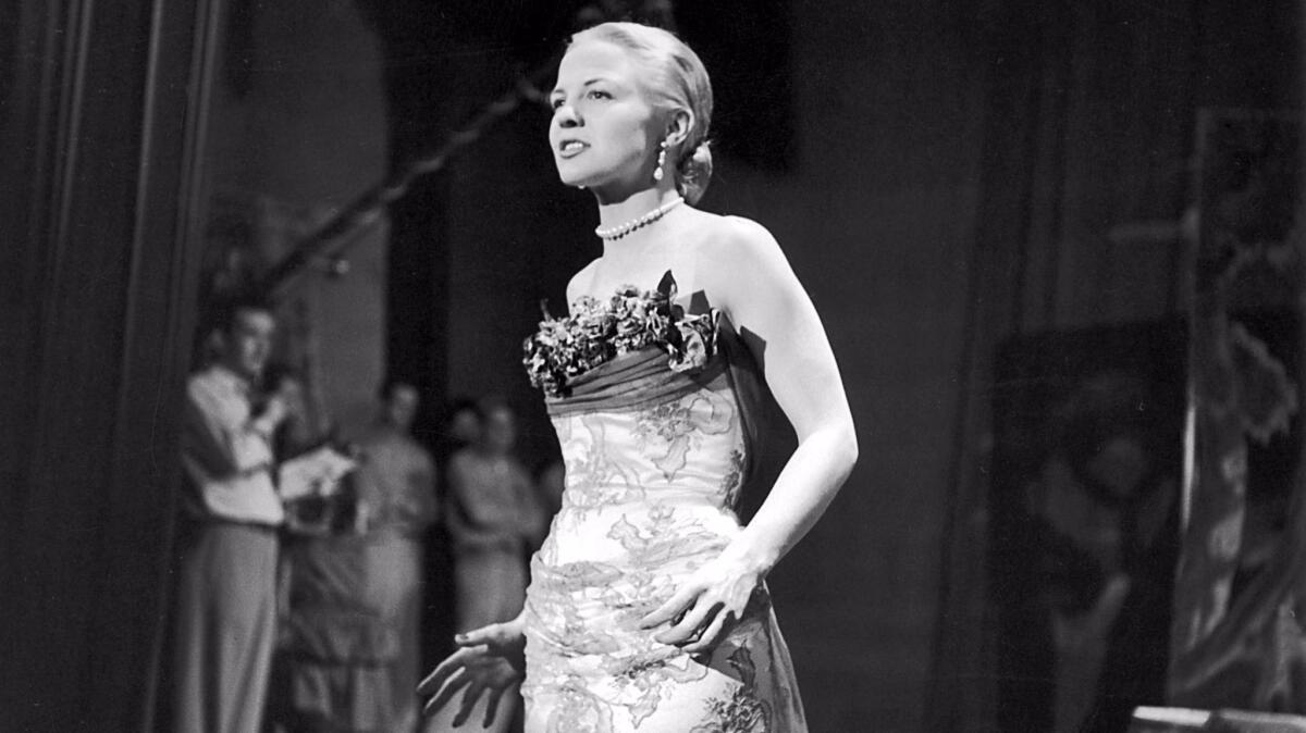 Peggy Lee on stage in 1952.