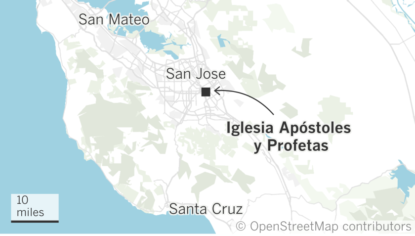 Map shows location of Iglesia Apóstoles y Profetas in San Jose.