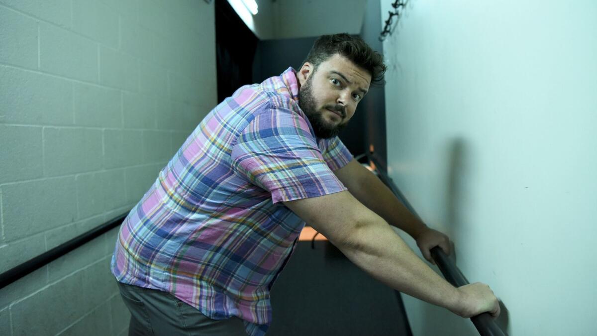 Jon Gabrus strikes a pose backstage before his performance at the Upright Citizens Brigade Theatre.