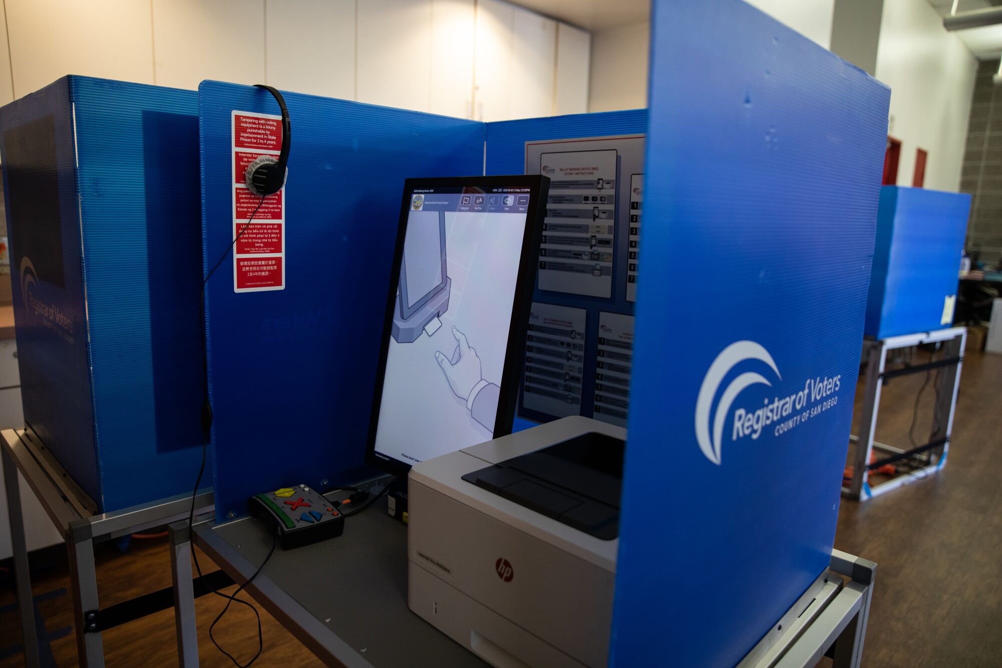 A ballot-marking device at a vote center.