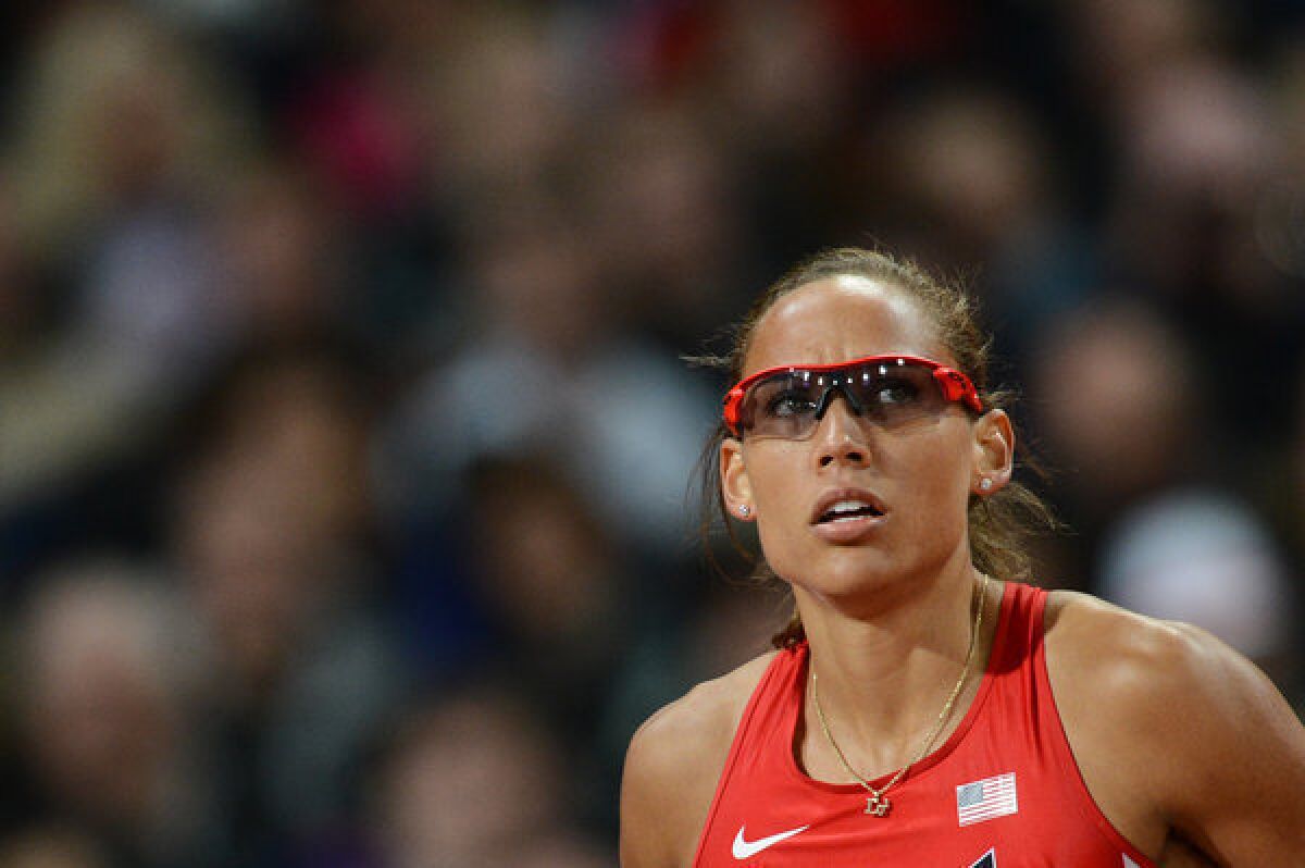 LoLo Jones looks on prior to competing in the women's 100-meter hurdles final at the London Olympics.