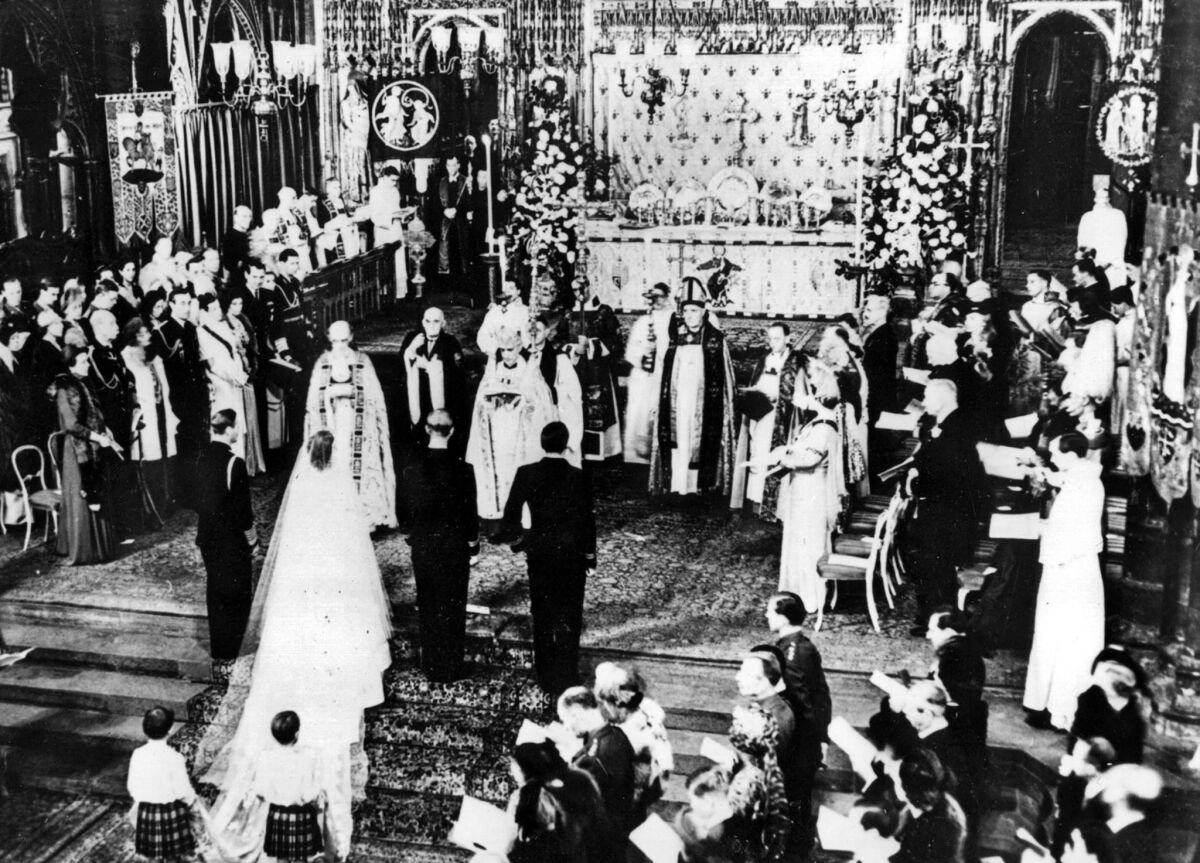 Nov. 20: 1947: The royal wedding takes place inside Westminster Abbey.