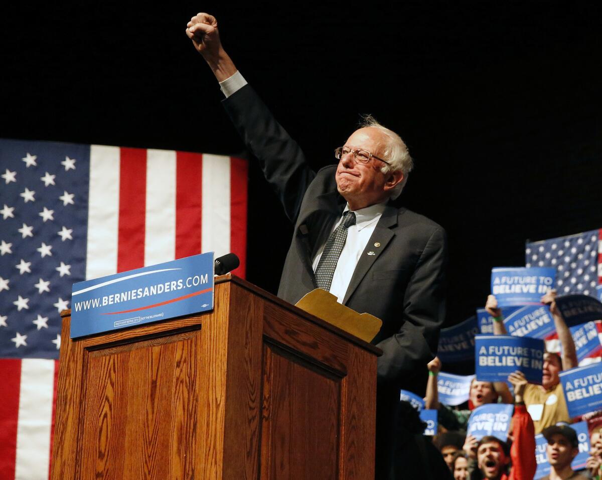 Bernie Sanders acknowledges supporters during a campaign rally in Laramie, Wyo., on Tuesday.