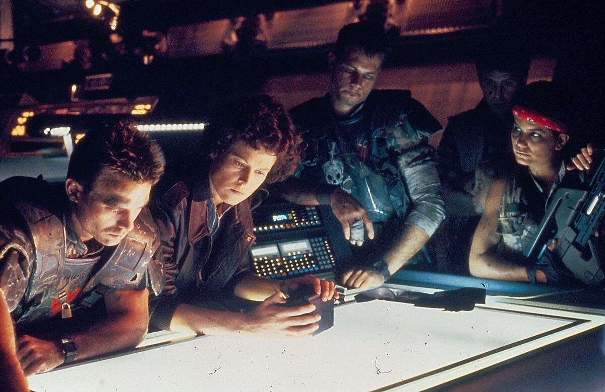 Michael Biehn, Sigourney Weaver, Bill Paxton, Paul Reiser and Jenette Goldstein star in 1986's "Aliens."