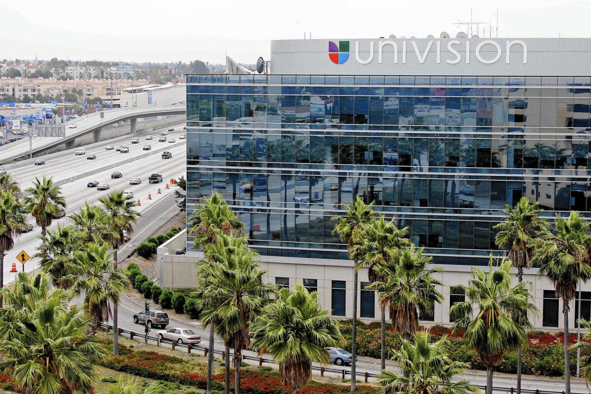 The Univision Building in Los Angeles. The largest Spanish-language broadcaster in the U.S. has filed for an initial public offering at a time when the Spanish-speaking audience remains one of the nation’s fastest-growing demographics.