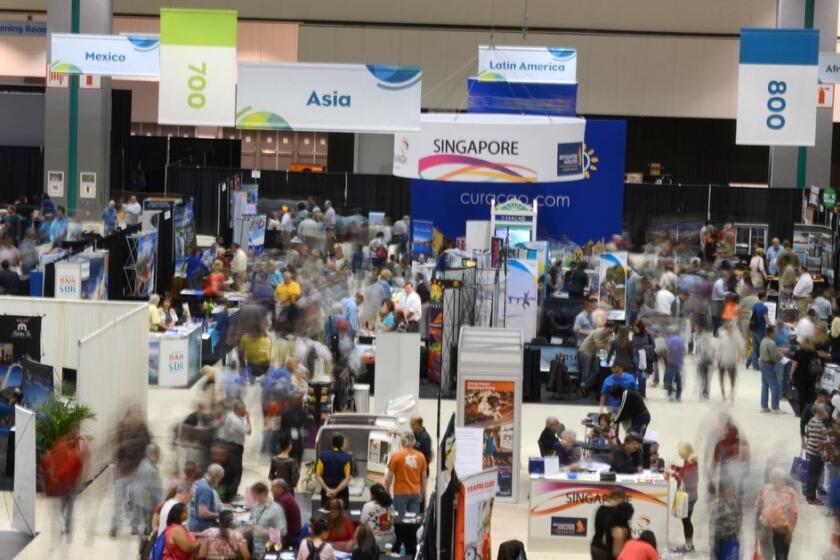 Visitors on the floor of the L.A. Times Travel Show.