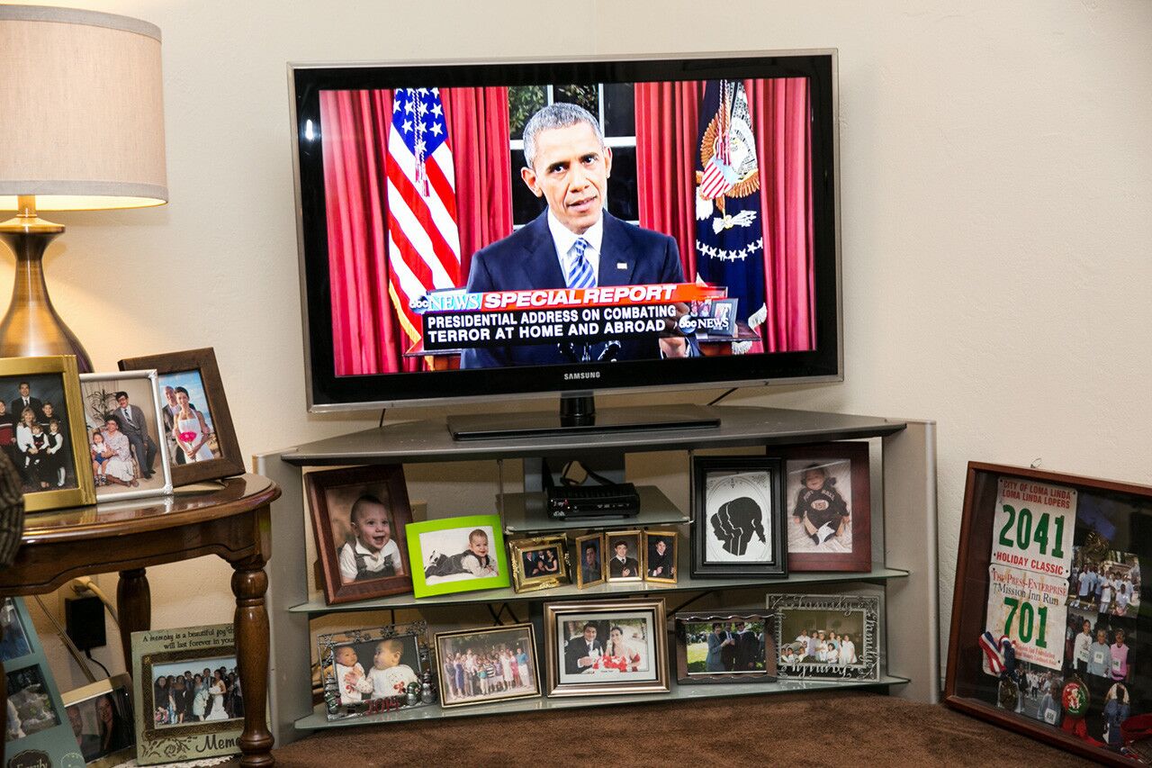 President Obama on television in San Bernardino.