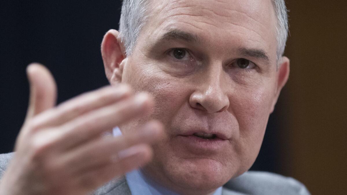 Environmental Protection Agency Administrator Scott Pruitt did not directly answer whether he would seek to revoke waivers from the federal law that allows California to set its own air pollution requirements.