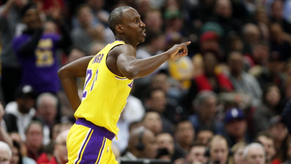 Lakers guard Andre Ingram runs down the court during the second half of Tuesday's game against the Chicago Bulls.
