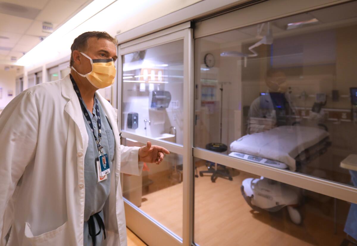 Dr. Shawn Evans works at Scripps Memorial Hospital La Jolla in 2020. The hospital has been named a Level 1 trauma center.