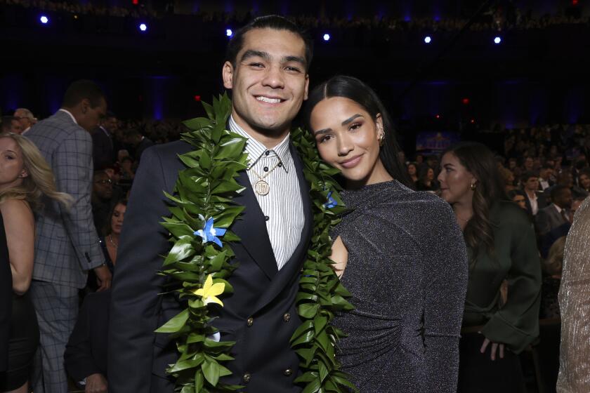 Puka Nacua, left, and Hallie Aiono during the NFL Honors award show.