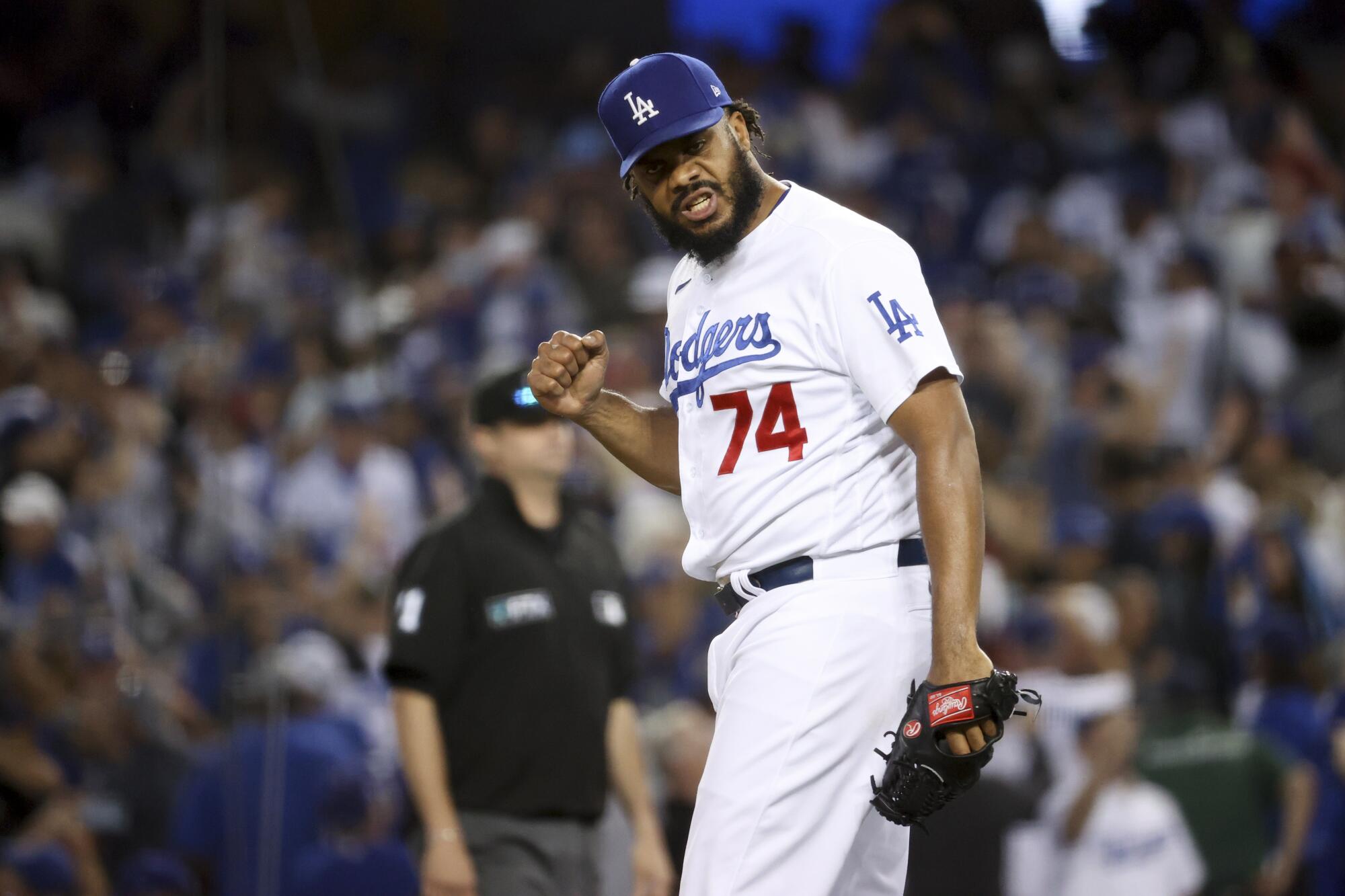 Dodgers closer Kenley Jansen reacts on the mound during the ninth inning.