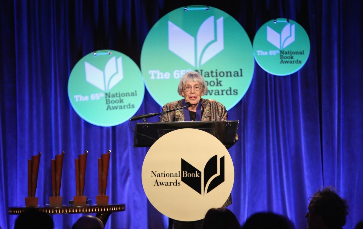 Ursula K. Le Guin accepts the Medal for Distinguished Contribution to American Letters at the 2014 National Book Awards.