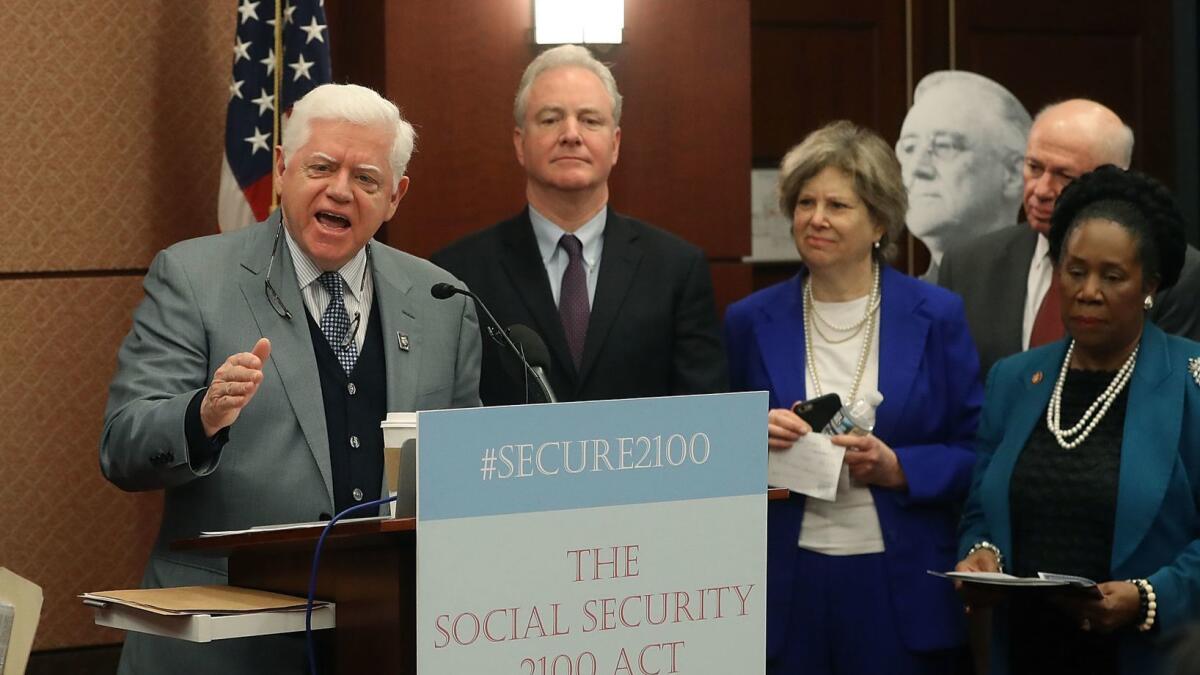 Rep. John B. Larson (D-Conn.) introduces his expansion-minded Social Security 2100 Act in January with fellow Democrats and Social Security advocates at his side.