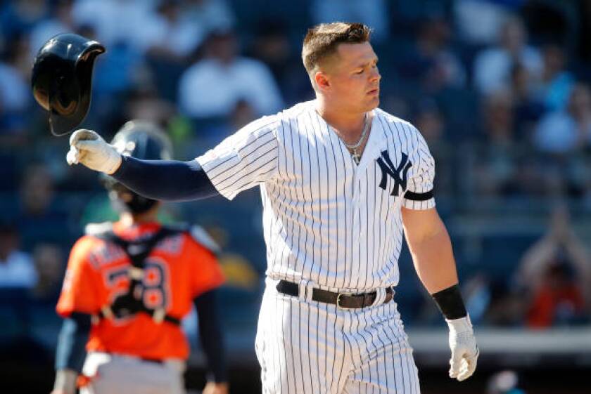 Luke Voit left Saturday's game after getting hit in the chin but returned to the Yankees lineup on Sunday.