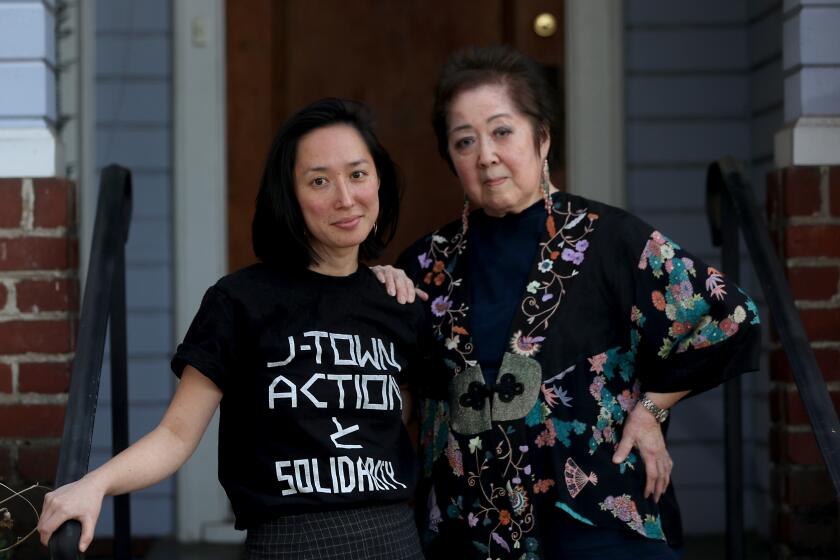 LOS ANGELES, CA - MARCH 23, 2021. Portrait of Ana Iwataki, left, and Miya Iwataki, her aunt, for story about AAPI activism. . (Luis Sinco / Los Angeles Times) AAPI feature