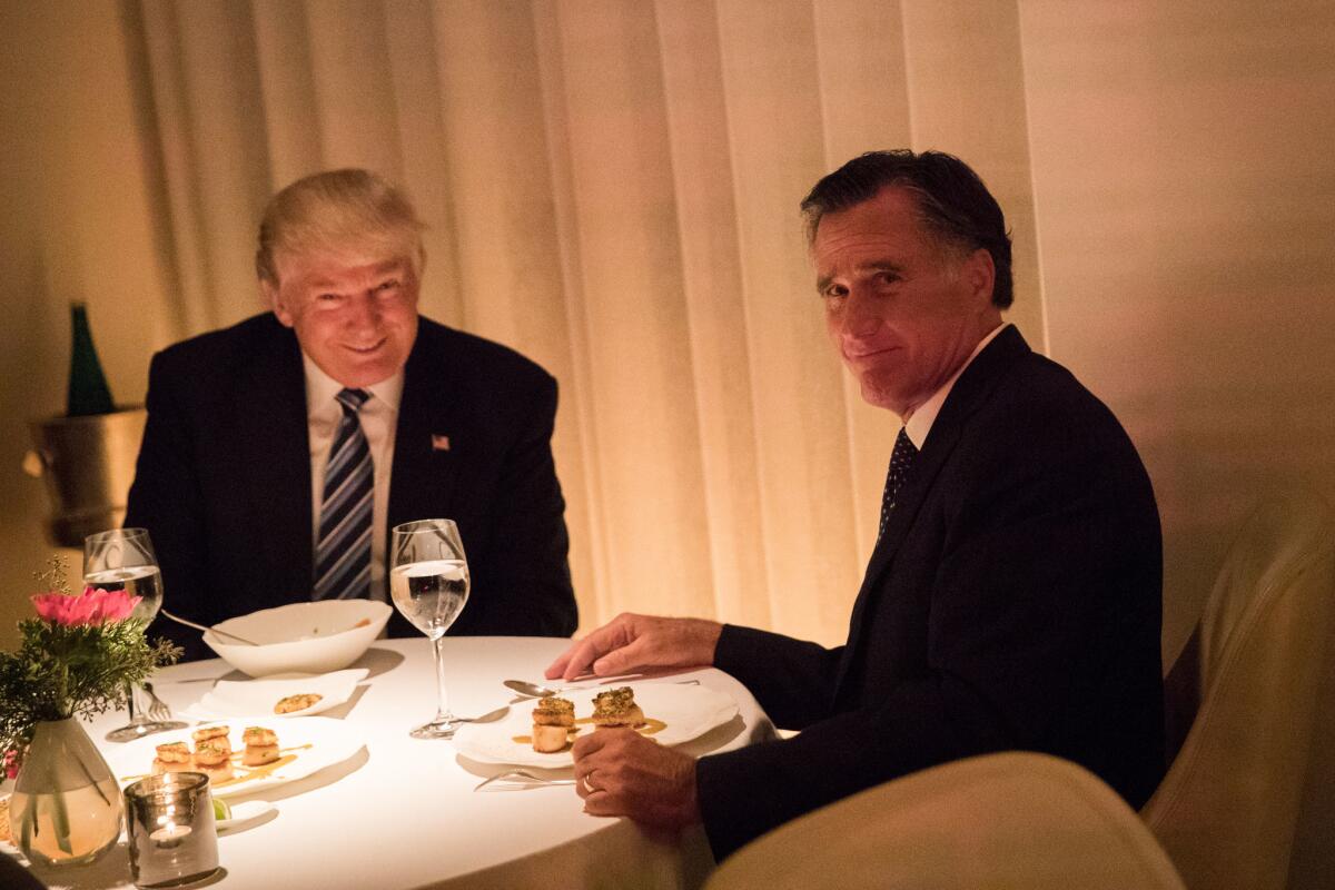 President-elect Donald Trump and Mitt Romney dine at Jean-Georges restaurant in New York.