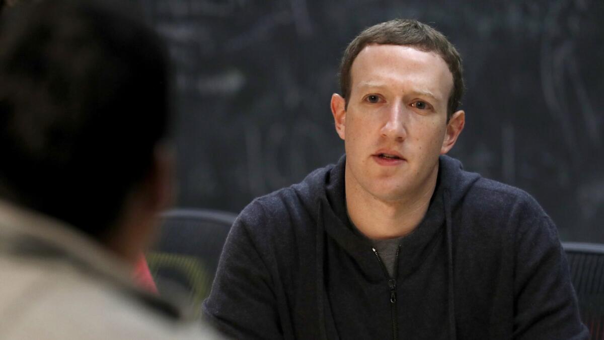 Too much power? Facebook CEO Mark Zuckerberg at a 2017 meeting with entrepreneurs.