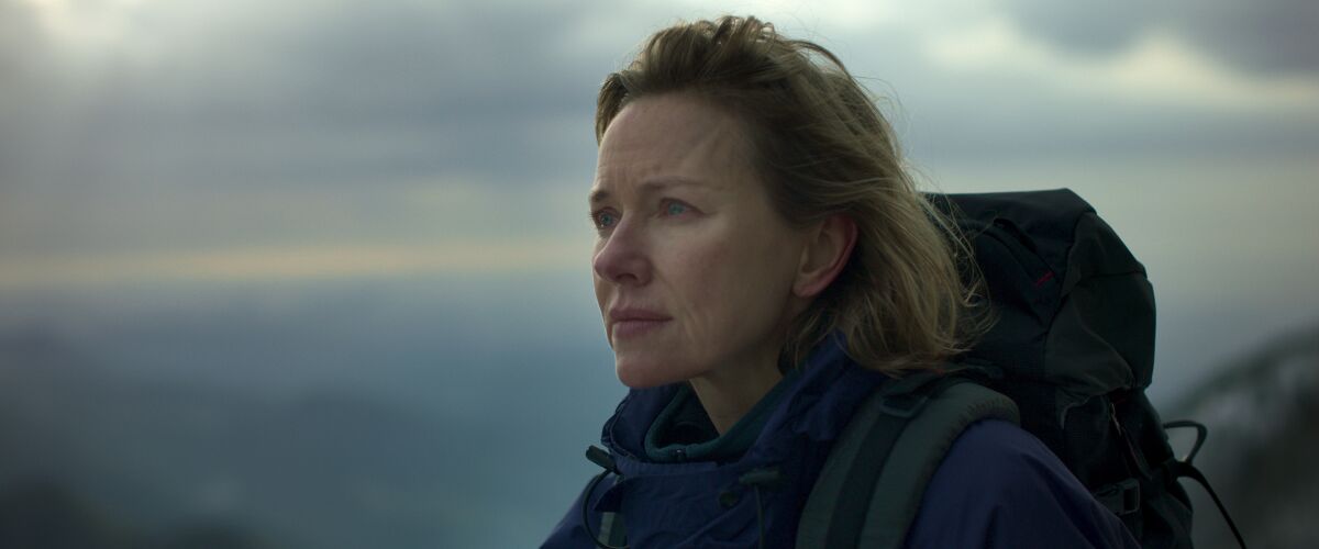A woman wearing a backpack in the movie “Infinite Storm”
