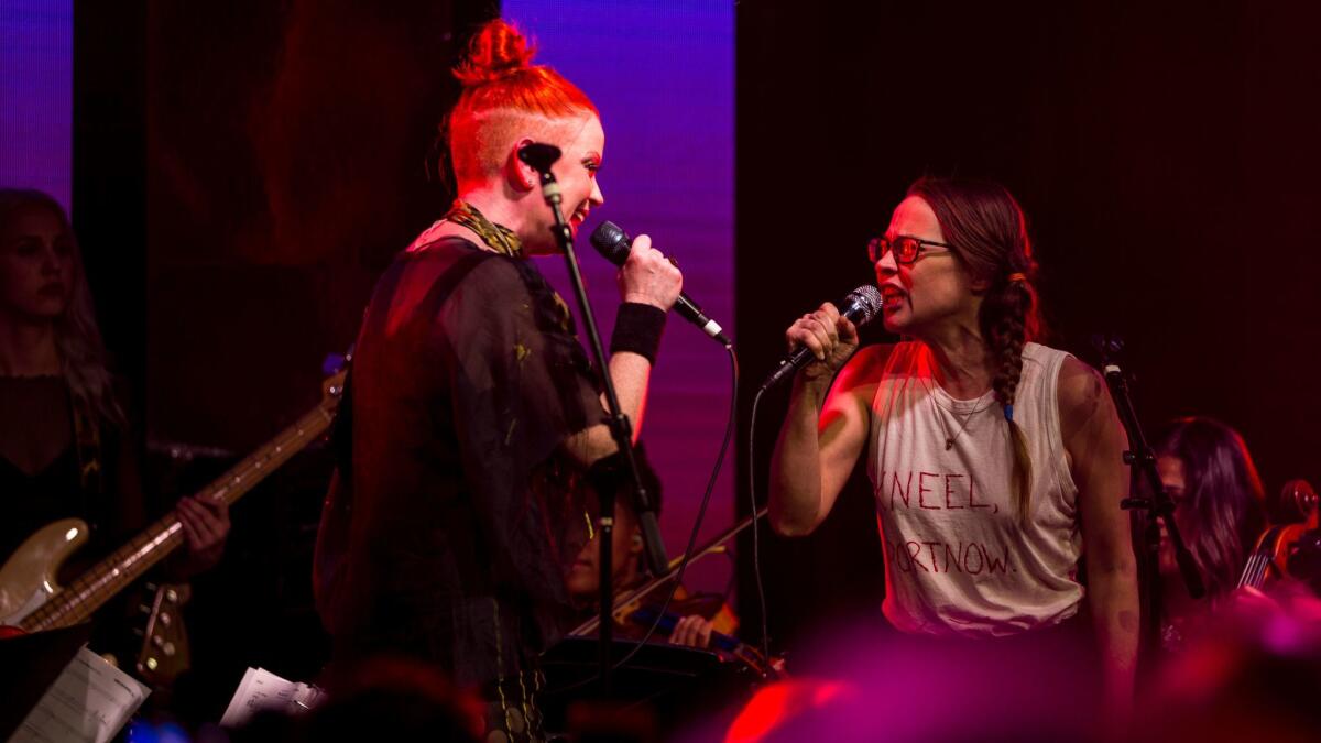 Garbage's Shirley Manson, left, and Fiona Apple at Girlschool LA.