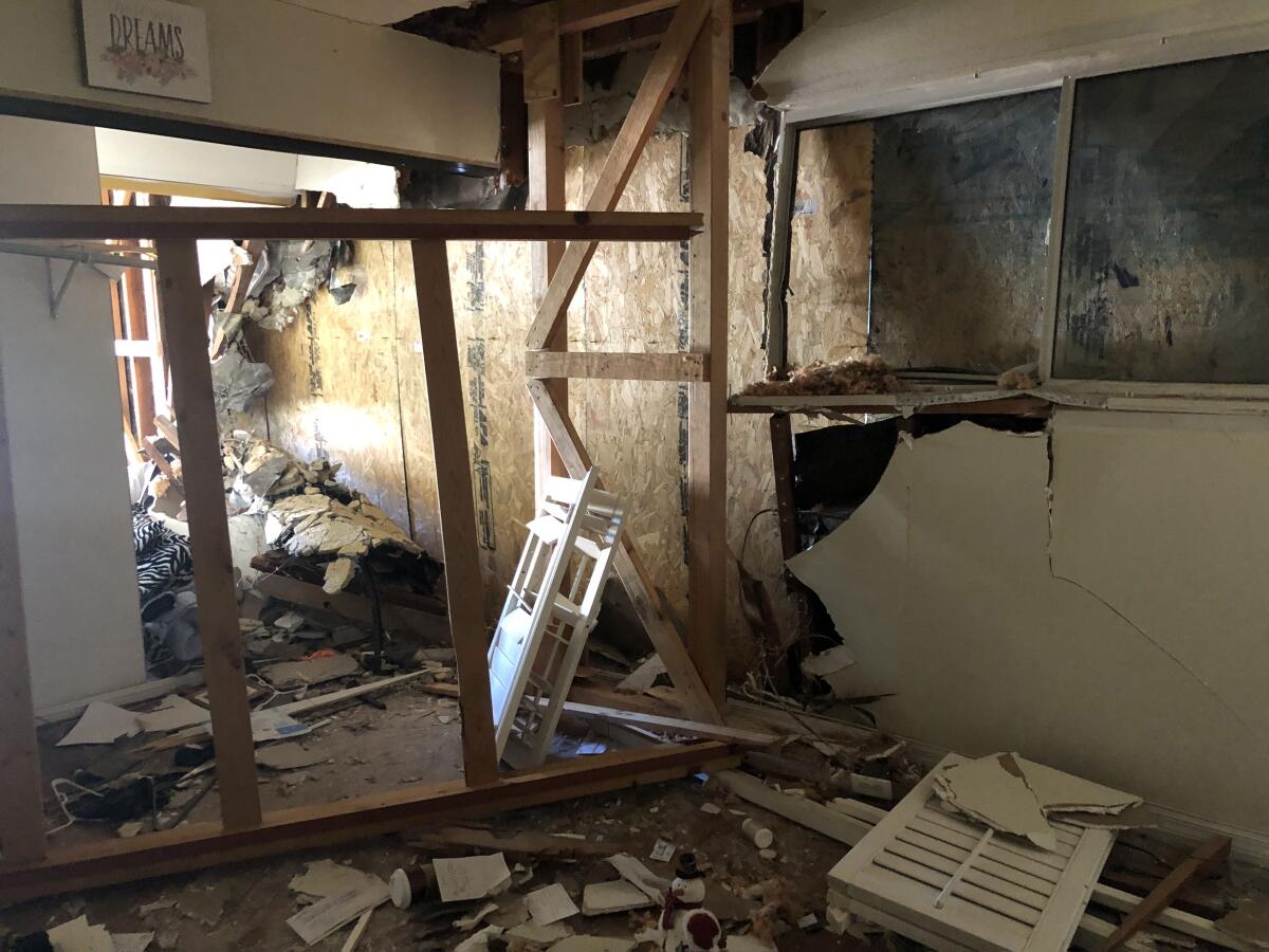 The interior of the house on Fountain Lane following Friday's crash.