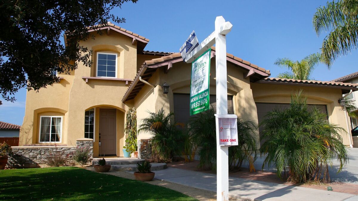 A home for sale in Chula Vista. The median home price in the county was $570,000 in September, down from $575,000 at the same time last year.