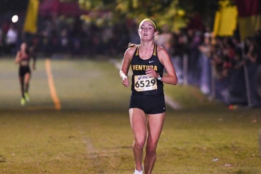 Sophomore Sadie Engelhardt of Ventura set a meet record at the Woodbridge Classic.