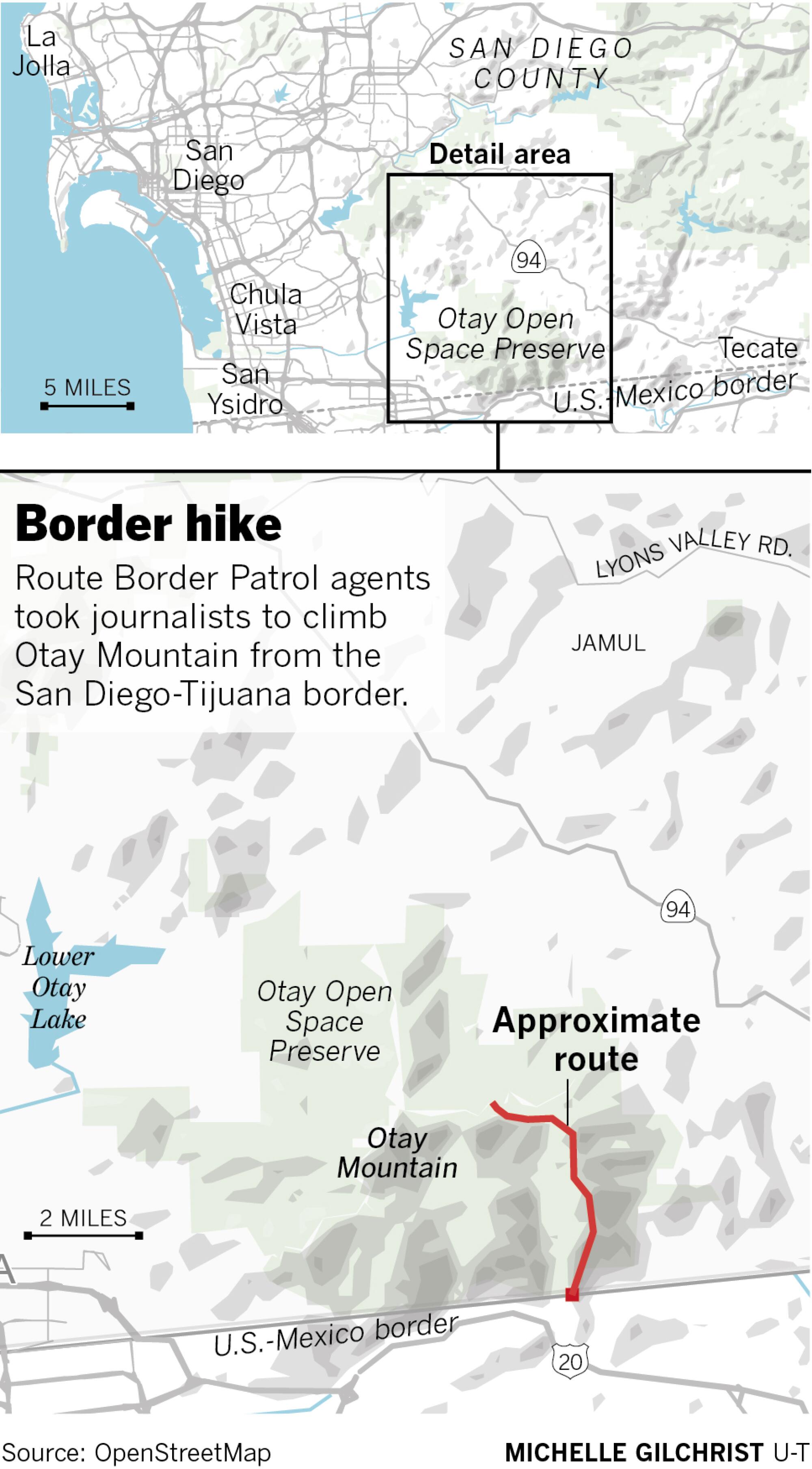 Caminata en la frontera, periodistas guiados por agentes de la Patrulla Fronteriza en la montaña Otay