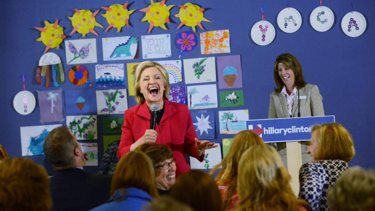 Hillary Rodham Clinton at a forum on early childhood education in Rochester, N.H.